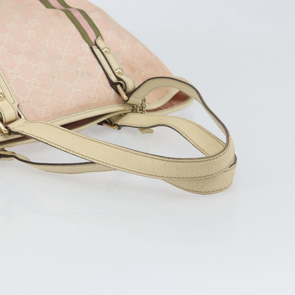 GUCCI GG Canvas Sherry Line Tote Bag Pink Gold 137896 Auth 163130
