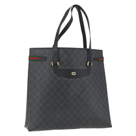 GUCCI GG Supreme Web Sherry Line Tote Bag PVC Black Gold 39 02 091 Auth 163144