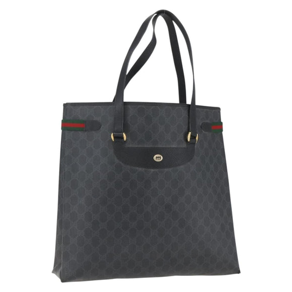 GUCCI GG Supreme Web Sherry Line Tote Bag PVC Black Gold 39 02 091 Auth 163144