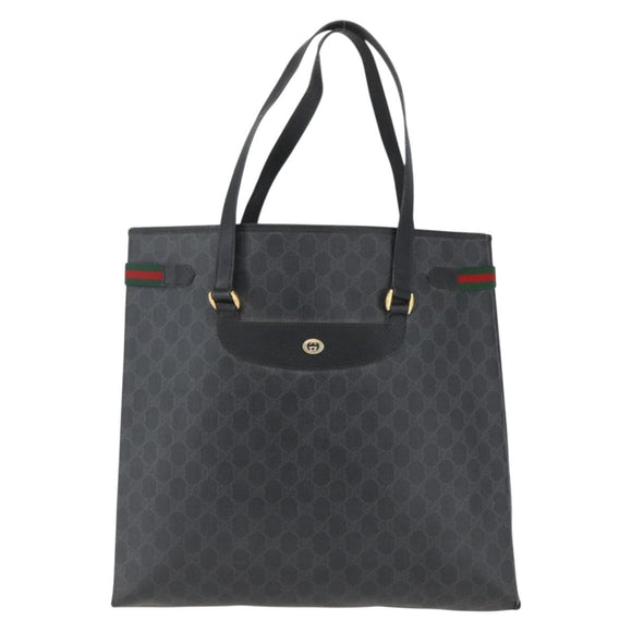 GUCCI GG Supreme Web Sherry Line Tote Bag PVC Black Gold 39 02 091 Auth 163144