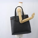GUCCI GG Supreme Web Sherry Line Tote Bag PVC Black Gold 39 02 091 Auth 163144-21