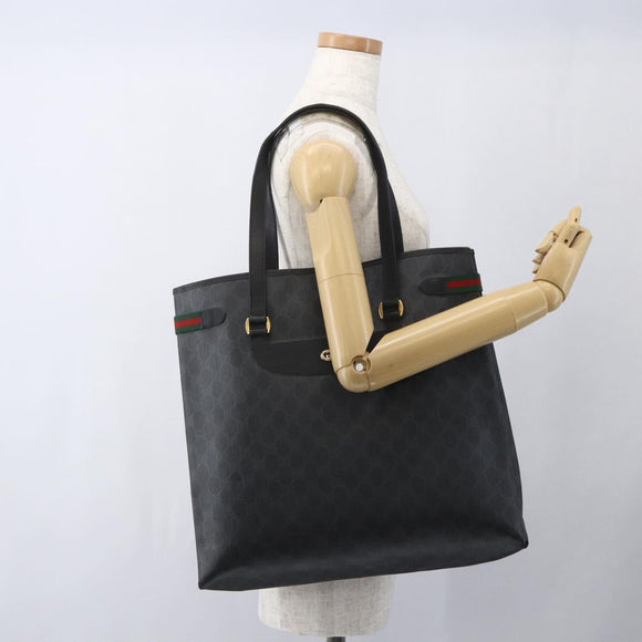 GUCCI GG Supreme Web Sherry Line Tote Bag PVC Black Gold 39 02 091 Auth 163144
