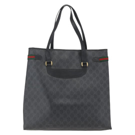 GUCCI GG Supreme Web Sherry Line Tote Bag PVC Black Gold 39 02 091 Auth 163144 - 0