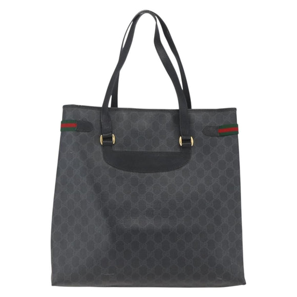 GUCCI GG Supreme Web Sherry Line Tote Bag PVC Black Gold 39 02 091 Auth 163144