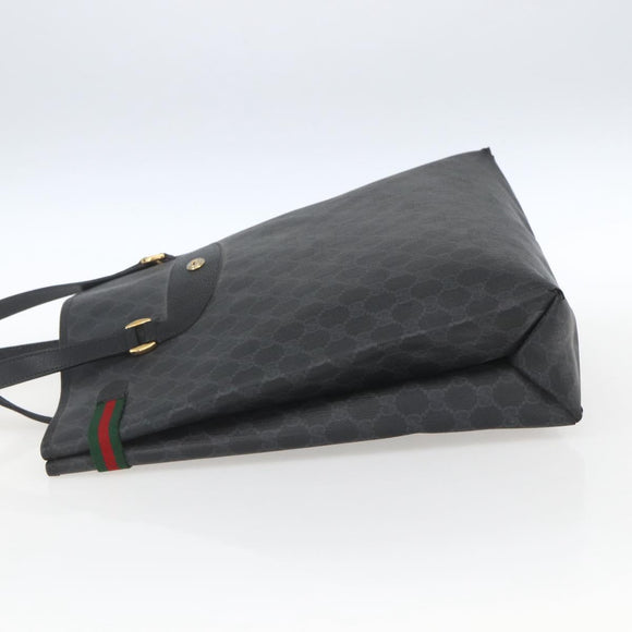 GUCCI GG Supreme Web Sherry Line Tote Bag PVC Black Gold 39 02 091 Auth 163144