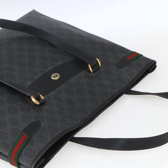 GUCCI GG Supreme Web Sherry Line Tote Bag PVC Black Gold 39 02 091 Auth 163144