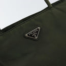PRADA Tote Bag Nylon Khaki Silver Auth 163146-17