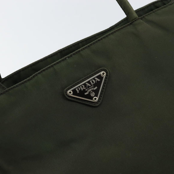 PRADA Tote Bag Nylon Khaki Silver Auth 163146