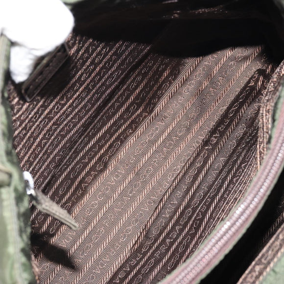 PRADA Tote Bag Nylon Khaki Silver Auth 163146