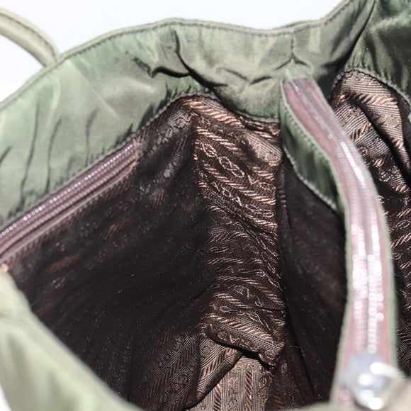 PRADA Tote Bag Nylon Khaki Silver Auth 163146