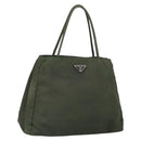 PRADA Tote Bag Nylon Khaki Silver Auth 163146-1