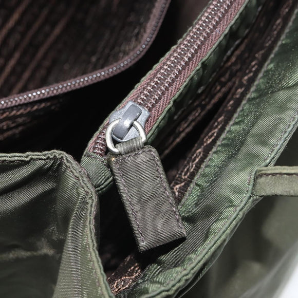 PRADA Tote Bag Nylon Khaki Silver Auth 163146