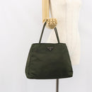 PRADA Tote Bag Nylon Khaki Silver Auth 163146-24