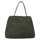 PRADA Tote Bag Nylon Khaki Silver Auth 163146-13