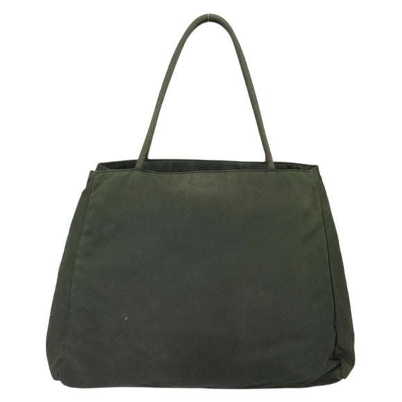 PRADA Tote Bag Nylon Khaki Silver Auth 163146