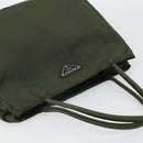 PRADA Tote Bag Nylon Khaki Silver Auth 163146-6
