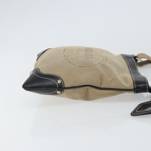 PRADA Shoulder Bag Canvas Beige Gold Auth 163147