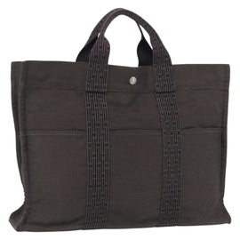 HERMES Her Line MM Hand Bag Canvas Gray Silver Auth 163158