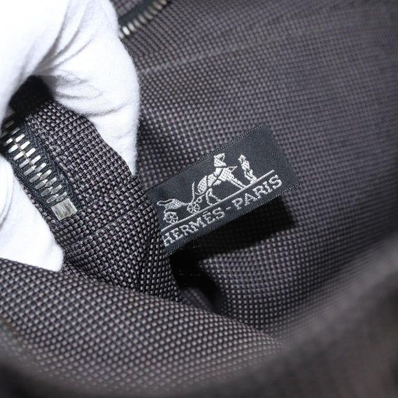 HERMES Her Line MM Hand Bag Canvas Gray Silver Auth 163158