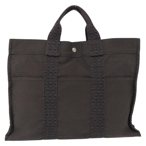 HERMES Her Line MM Hand Bag Canvas Gray Silver Auth 163158