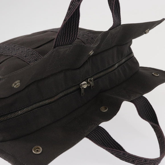 HERMES Her Line MM Hand Bag Canvas Gray Silver Auth 163158