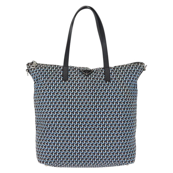 PRADA Tote Bag Nylon Light Blue Silver Auth 163159