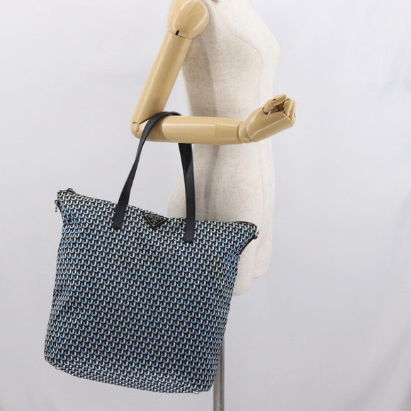 PRADA Tote Bag Nylon Light Blue Silver Auth 163159