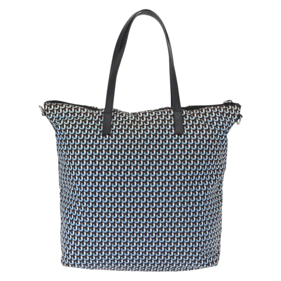 PRADA Tote Bag Nylon Light Blue Silver Auth 163159