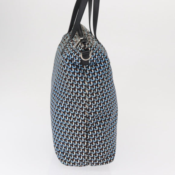 PRADA Tote Bag Nylon Light Blue Silver Auth 163159