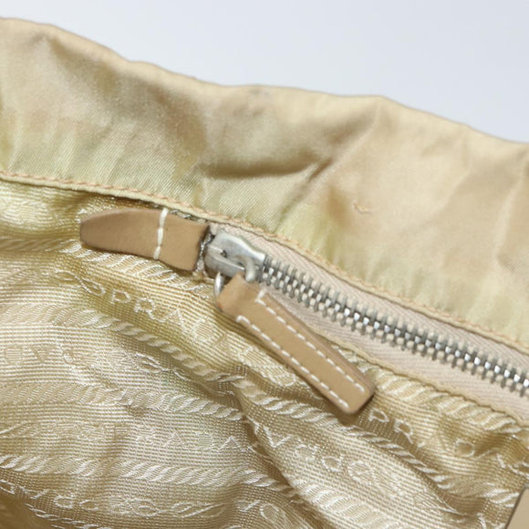 PRADA Tote Bag Nylon Beige Silver Auth 163162