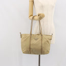 PRADA Tote Bag Nylon Beige Silver Auth 163162-24