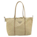 PRADA Tote Bag Nylon Beige Silver Auth 163162-13
