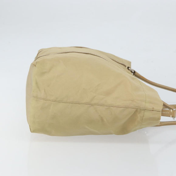 PRADA Tote Bag Nylon Beige Silver Auth 163162