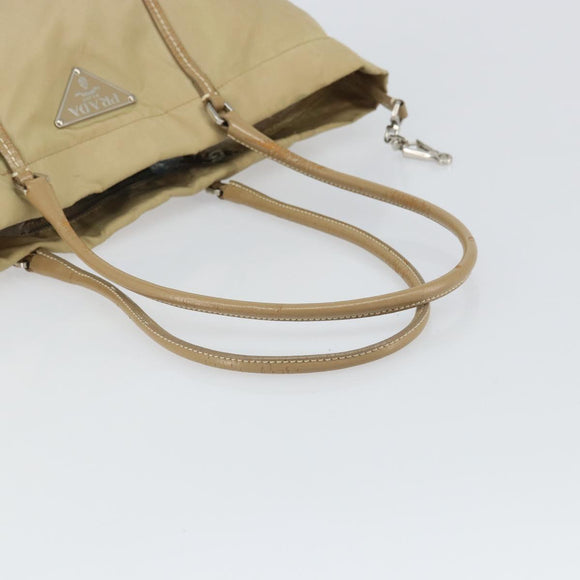 PRADA Tote Bag Nylon Beige Silver Auth 163162