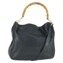GUCCI Bamboo Shoulder Bag Leather 2way Black Gold 001 1781 1577 Auth 163164-1