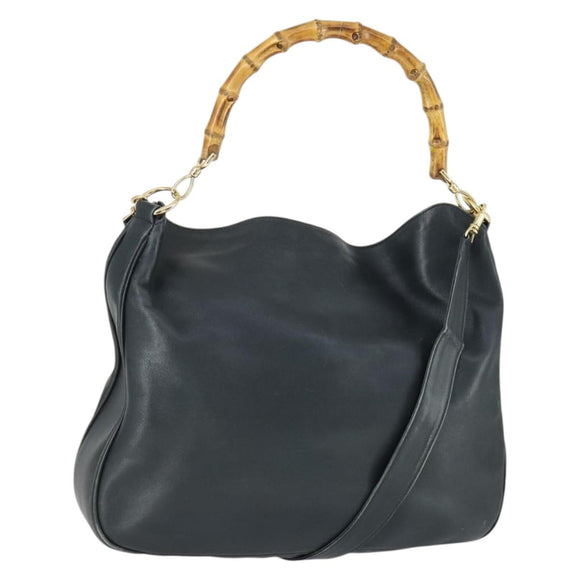 GUCCI Bamboo Shoulder Bag Leather 2way Black Gold 001 1781 1577 Auth 163164