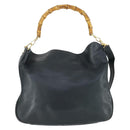 GUCCI Bamboo Shoulder Bag Leather 2way Black Gold 001 1781 1577 Auth 163164-2