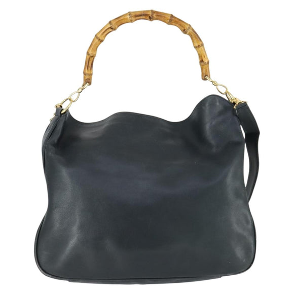 GUCCI Bamboo Shoulder Bag Leather 2way Black Gold 001 1781 1577 Auth 163164