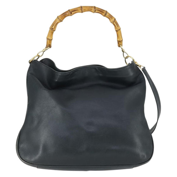 GUCCI Bamboo Shoulder Bag Leather 2way Black Gold 001 1781 1577 Auth 163164