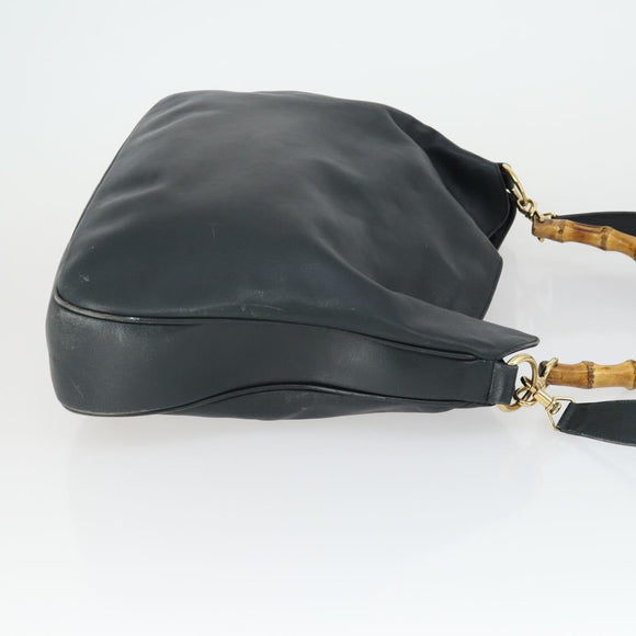 GUCCI Bamboo Shoulder Bag Leather 2way Black Gold 001 1781 1577 Auth 163164