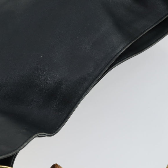 GUCCI Bamboo Shoulder Bag Leather 2way Black Gold 001 1781 1577 Auth 163164