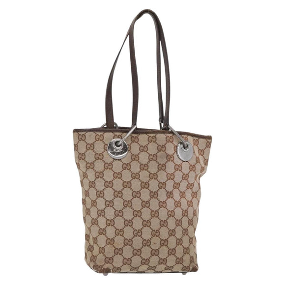 GUCCI GG Canvas Tote Bag Beige Silver 120840 Auth 163173