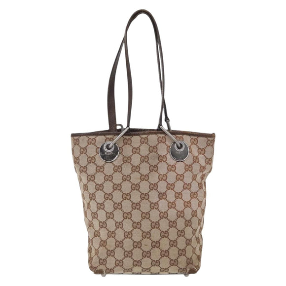 GUCCI GG Canvas Tote Bag Beige Silver 120840 Auth 163173