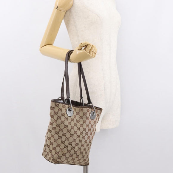 GUCCI GG Canvas Tote Bag Beige Silver 120840 Auth 163173