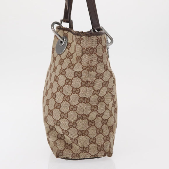 GUCCI GG Canvas Tote Bag Beige Silver 120840 Auth 163173