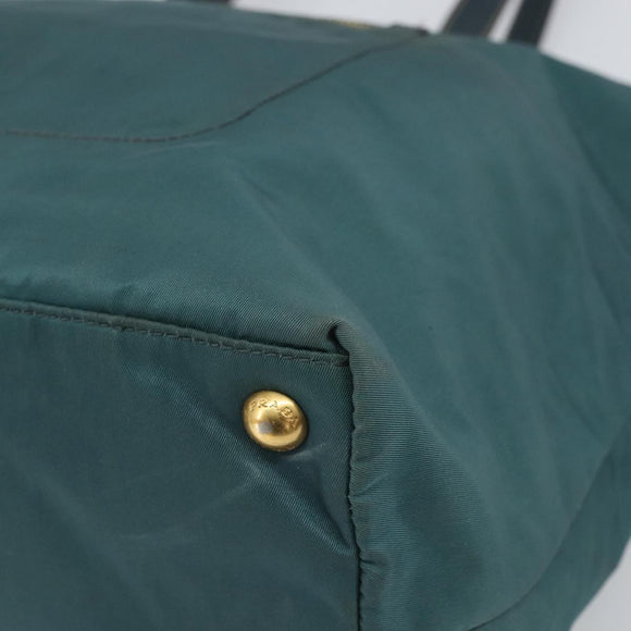 PRADA Tote Bag Nylon Green Gold Auth 163175