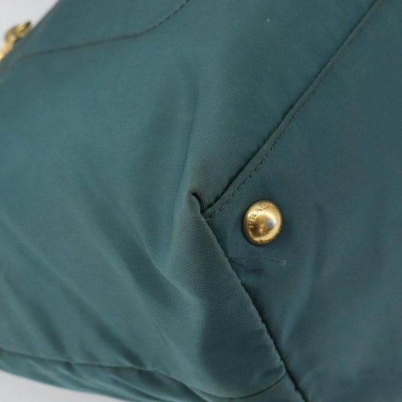 PRADA Tote Bag Nylon Green Gold Auth 163175