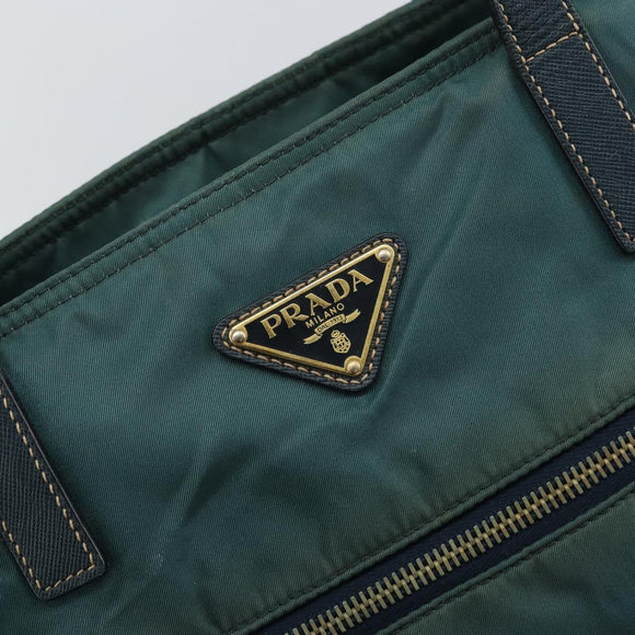 PRADA Tote Bag Nylon Green Gold Auth 163175