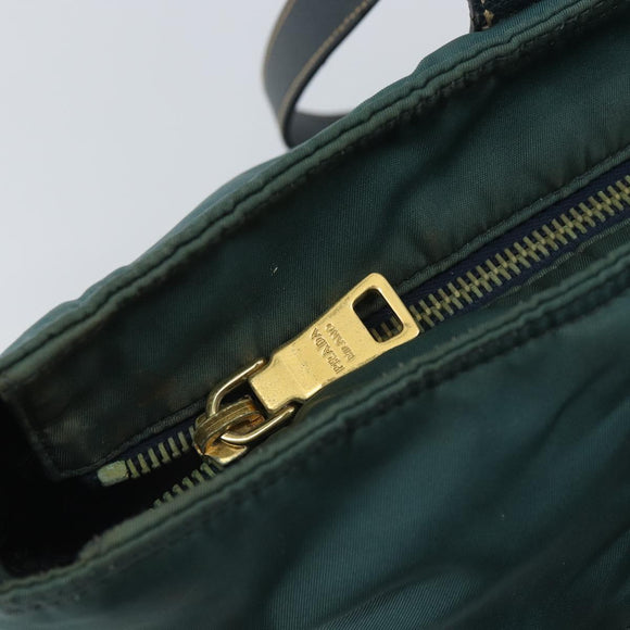 PRADA Tote Bag Nylon Green Gold Auth 163175