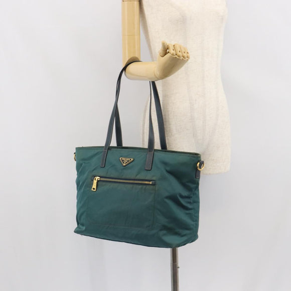 PRADA Tote Bag Nylon Green Gold Auth 163175